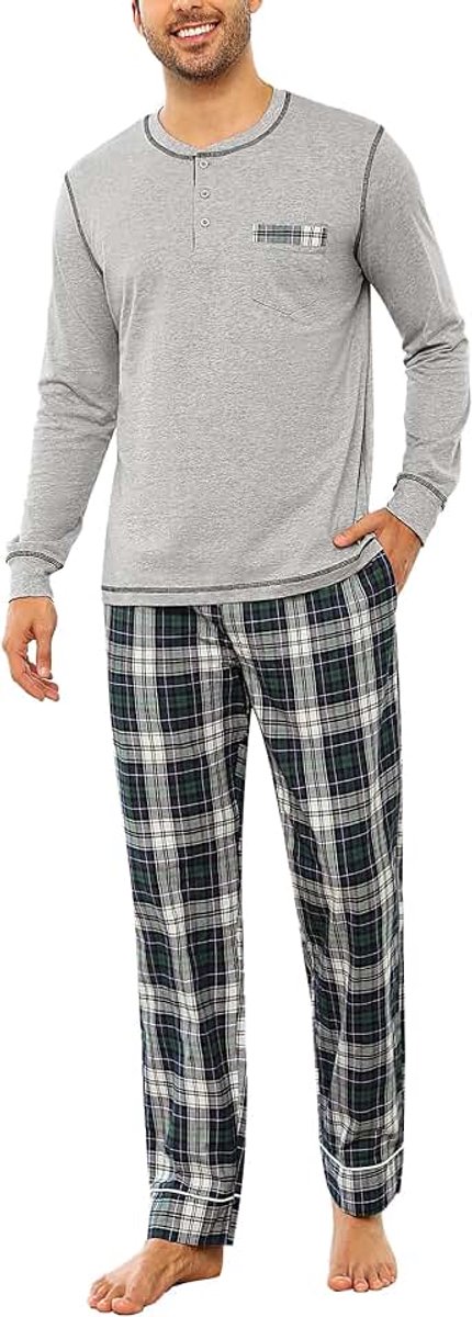 Pyjama Heren Winter Katoen Lang Schotse Casual Thuis S-XXL