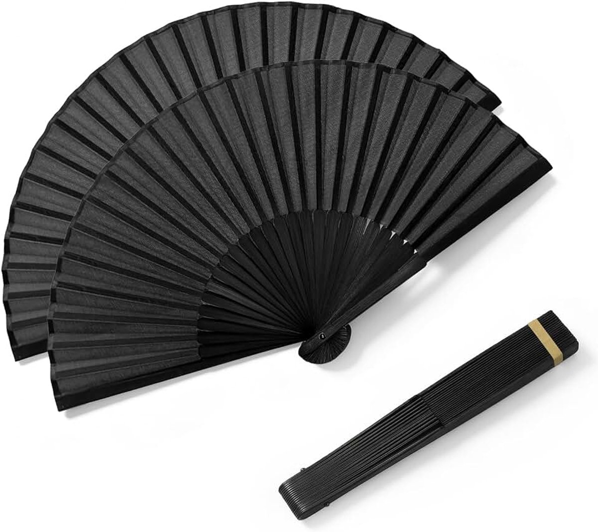 2 stuks opvouwbare handwaaier zwart, geweven stof bamboe handwaaier, Chinese stijl opvouwbare zakwaaier voor bruiloft feest dans koeling cadeau