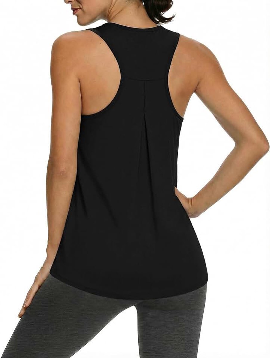 Sportshirt voor dames, mouwloos, ademend, fitness, yoga, gym, losse pasvorm, ronde hals
