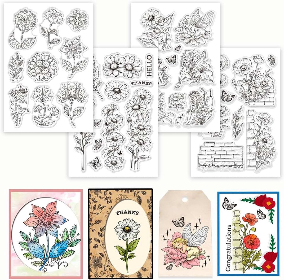 4 vellen bloemenstempels voor scrapbooking madeliefjes feeën siliconen stempel wallflowers lelie transparante stempelset voor kaarten maken DIY reliëf journaling