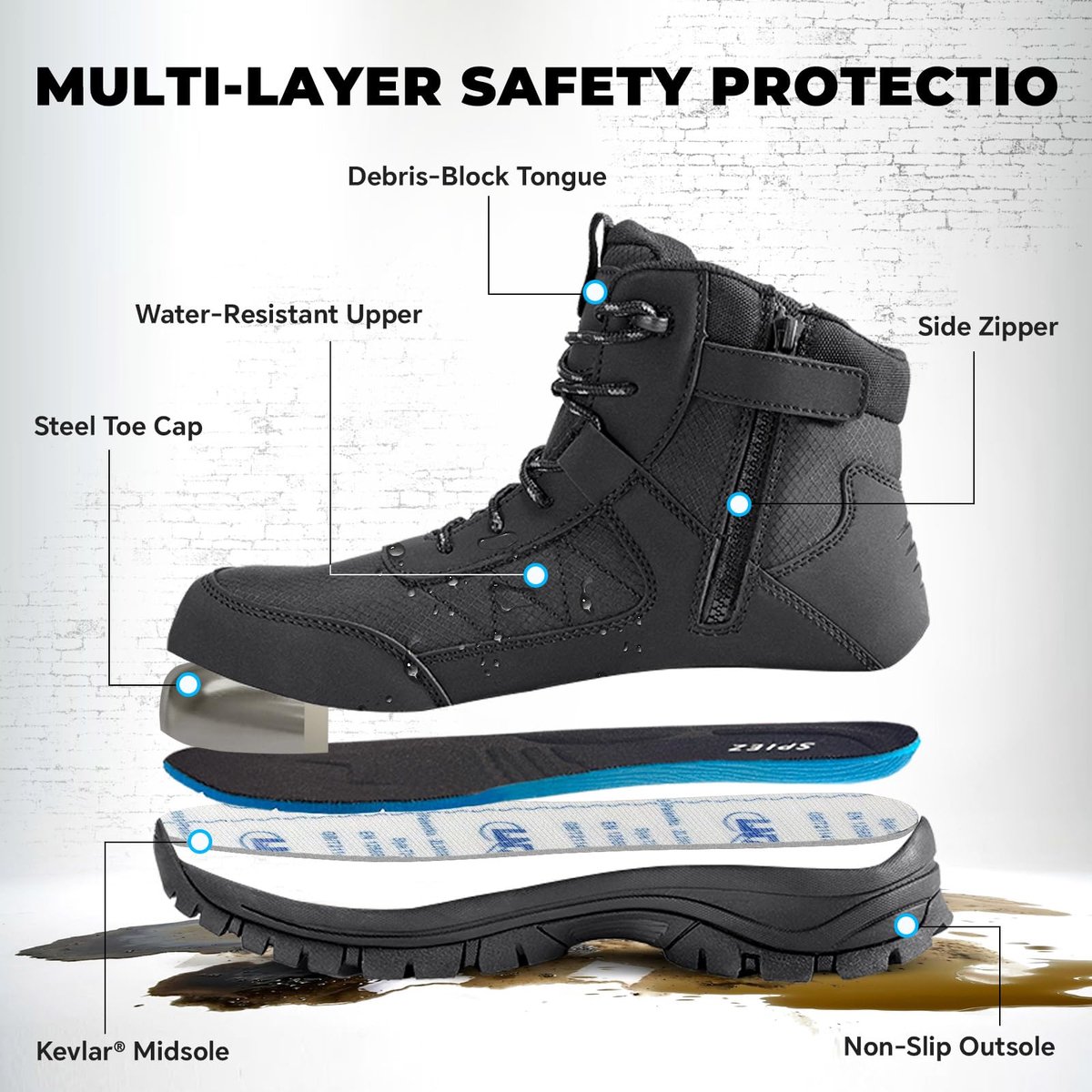 Veiligheidsschoenen heren 42 EU - antislip - waterafstotend - optimale bescherming - SnelShoppen