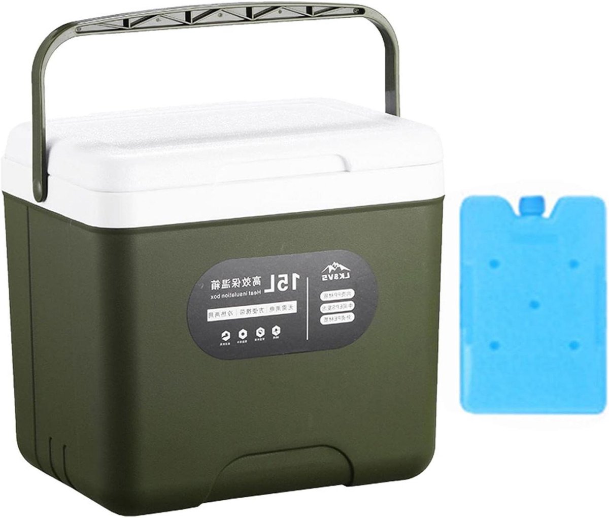 Draagbare Koelbox - Ijsdoos Koeler - Eten Drinken Koel - Drielaagse Isolatie - 15 Liter - Wit
