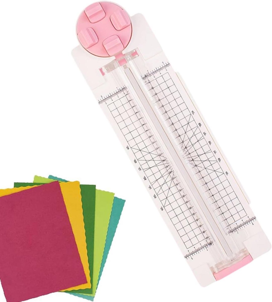 Papiersnijder 4-in-1 - Multifunctionele snijder Precisie snijder - Knutselprojecten maken - 360 graden rotatie - 44 x 12.5 cm - Roze