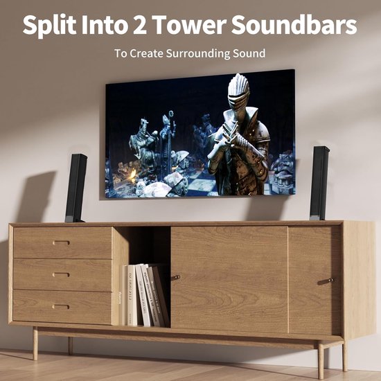 2.2 Soundbar - TV Geluidssysteem - Film Kijken - Afneembaar Ontwerp - 75.52 Ons - Zwart — afbeelding 2