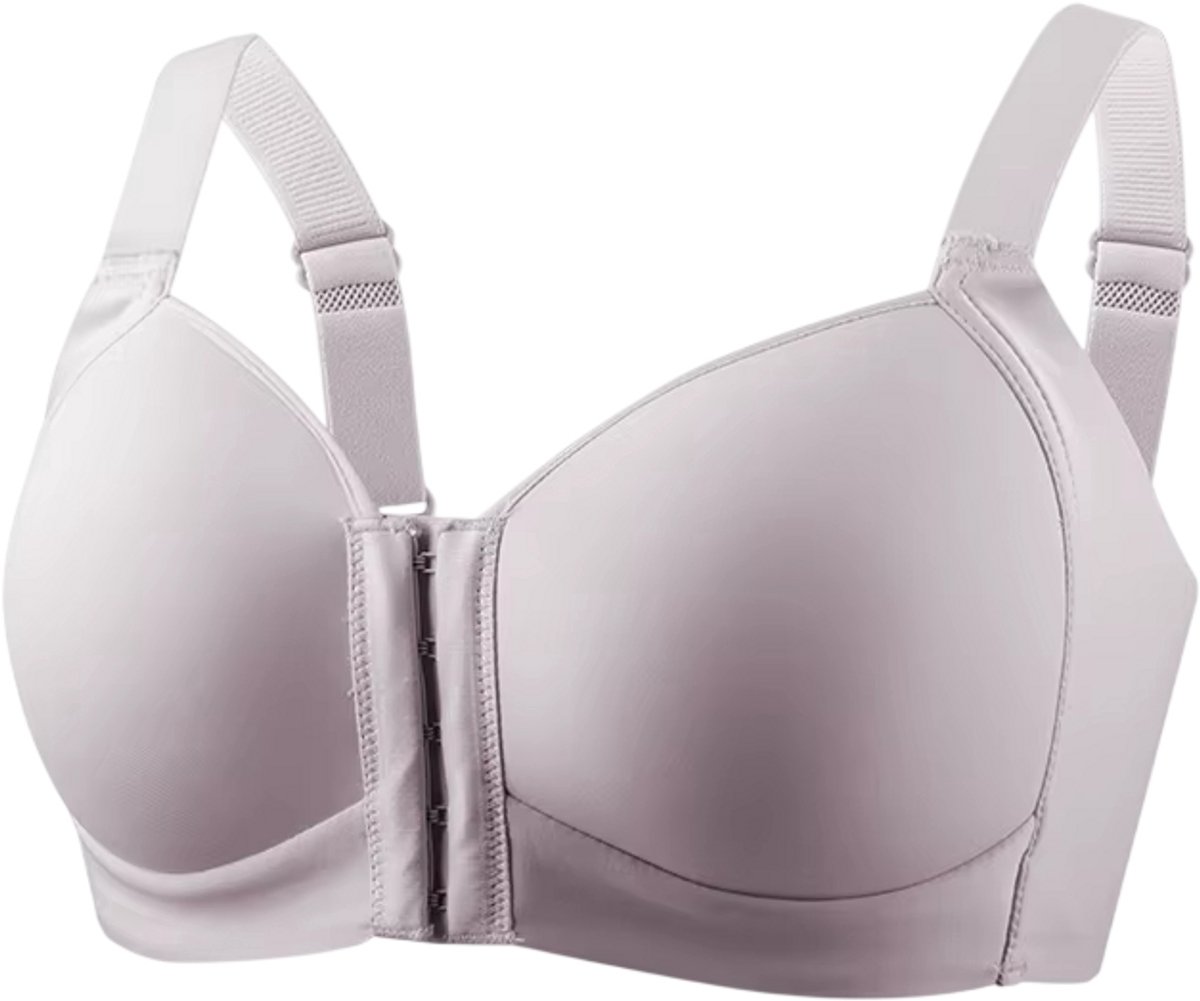 Plus Size Beha Dames – Draadloze Comfort BH met Voorsluiting, Grote Maten BH, Naadloze Zachte Cups, Ademend en Ondersteunend, Dames Lingerie - Grijs - Maat XL