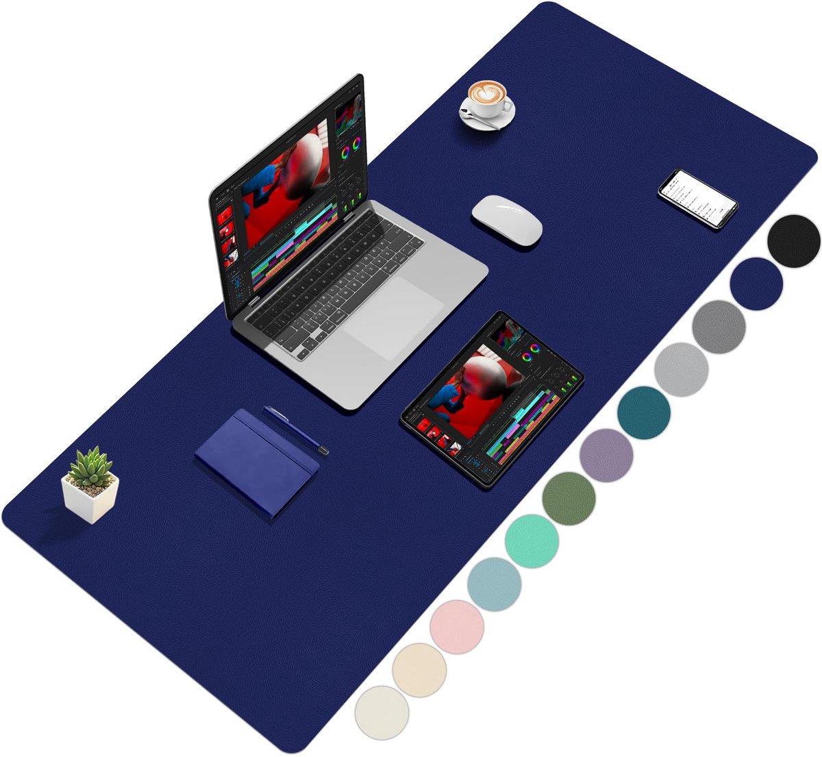 Bureauonderlegger 120 x 60 cm - donkerblauw PU-leder - antislip en waterdicht - stijlvolle toevoeging voor kantoor - SnelShoppen