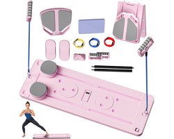 PULSE360 Pilates Reformer Set - 12-in-1 - Inklapbaar Pilates Board - verstelbare weerstand - 20+ accessoires - Max 250kg - Buikspiertrainer - Thuis training - Roze