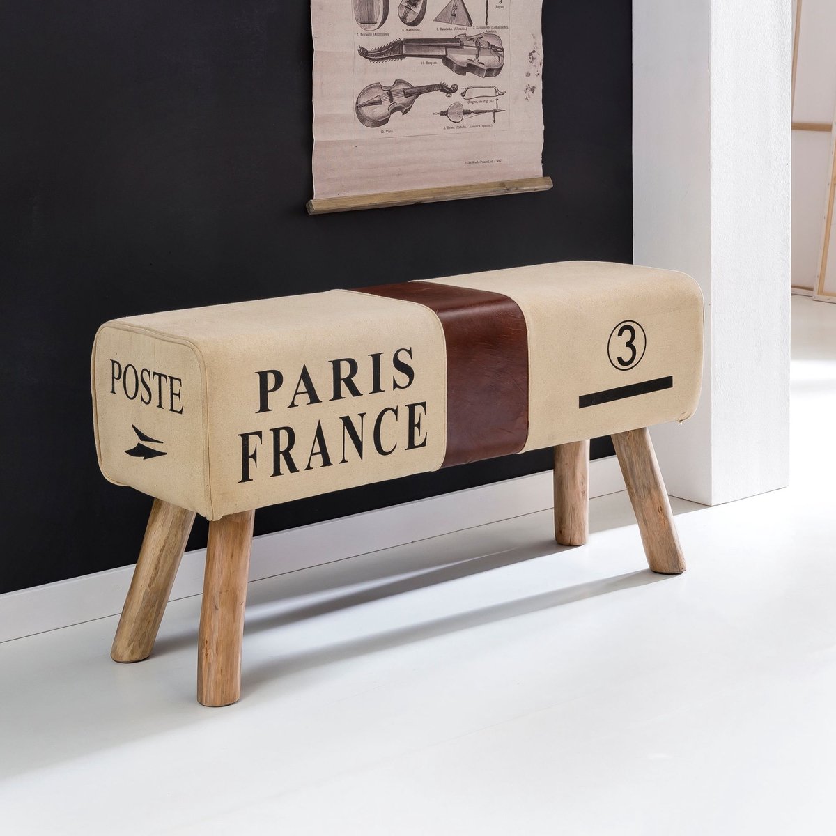 Ontwerp Turn Bock Bank - Kruk - Garderobebank - Bruin Leer en Canvas - Modern en Duurzaam - Hoogwaardige Stabiliteit