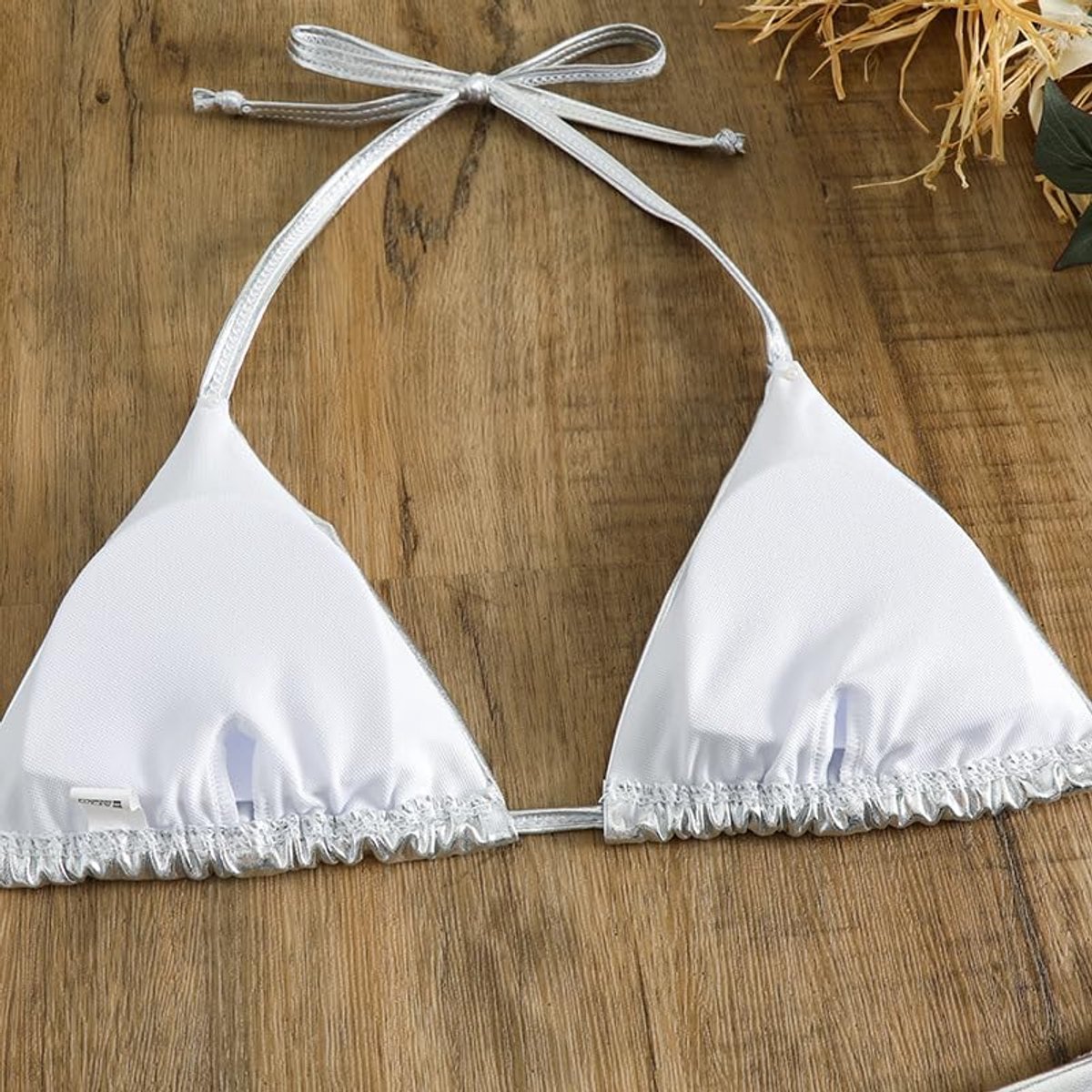 Metallic Bikini Halter Top Tweedelig Badpak Tie Side Triangle Bikini Met Gewatteerde