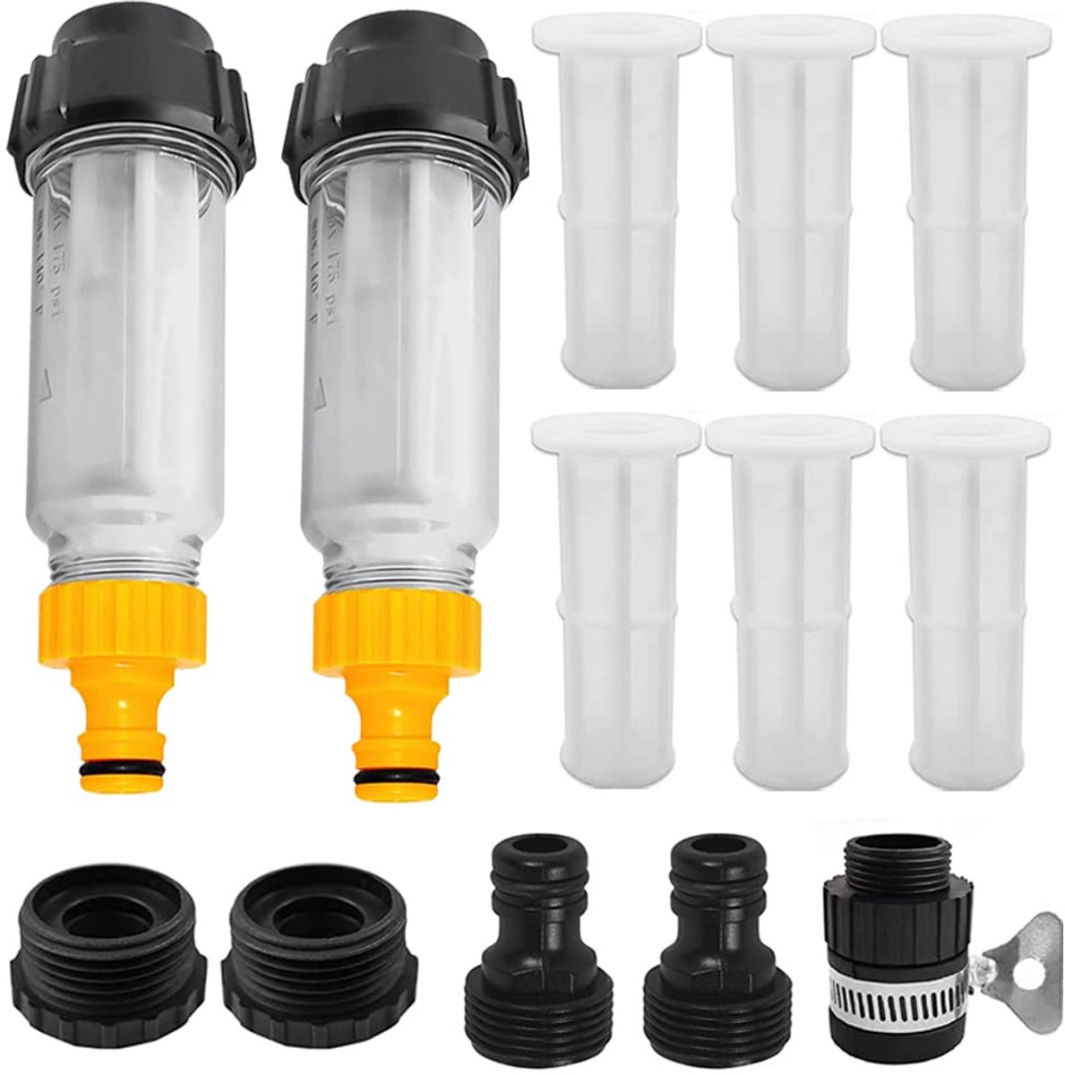 Waterfilter tuinslangset 3/4 inch - 2 stuks met 6 filterinzetstukken - voor hogedrukreiniger en tuinirrigatie - SnelShoppen