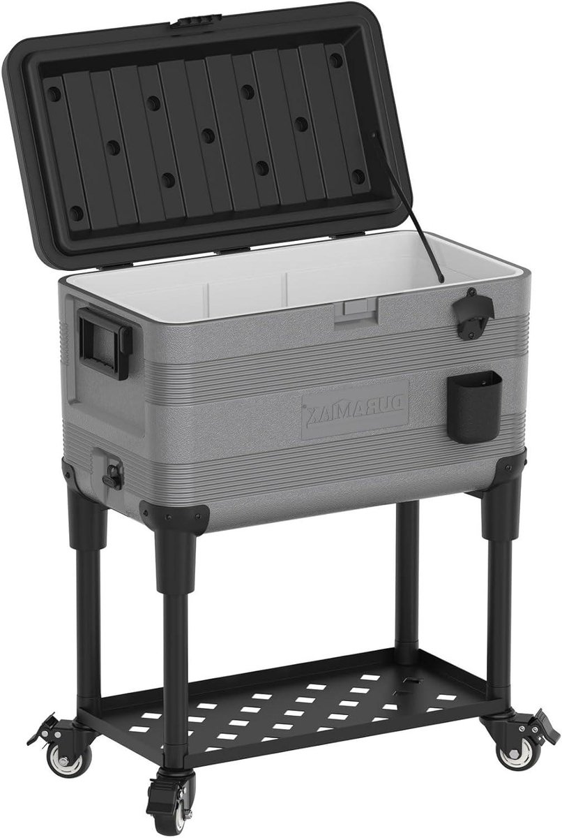 Patio koelbox - Drankwagen met wielen - Outdoor feestjes - Tot 6 dagen ijsretentie - 70 liter - Koudgrijs