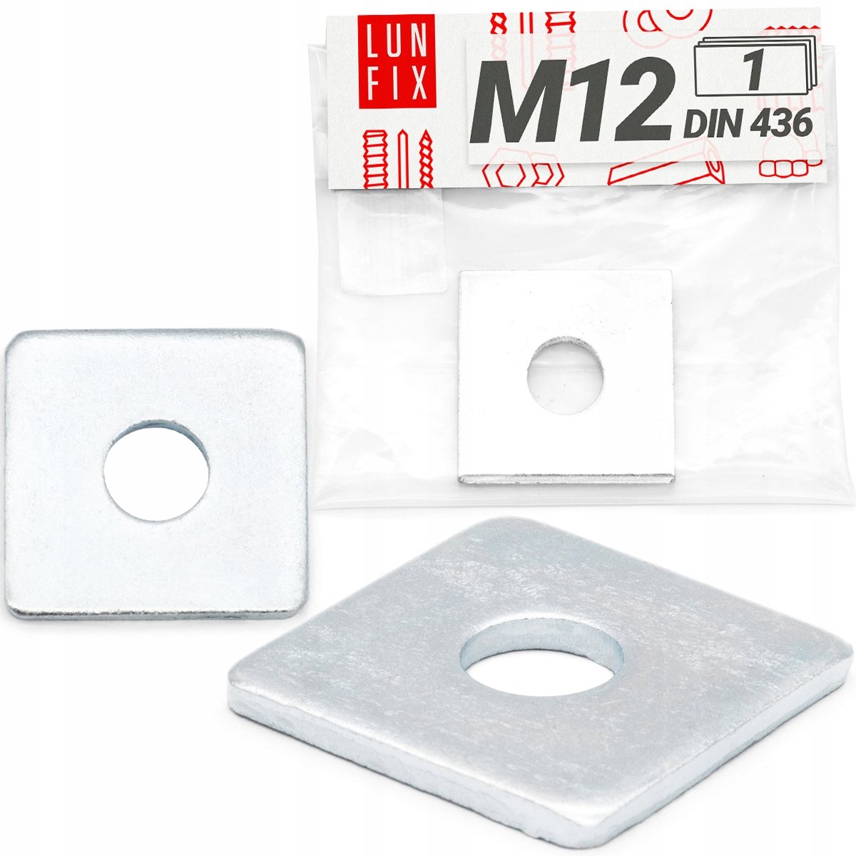 LUN FIX - Sluitplaat verzinkt M12 - Vierkante sluitring 40x40x3,5 - 1 stuk
