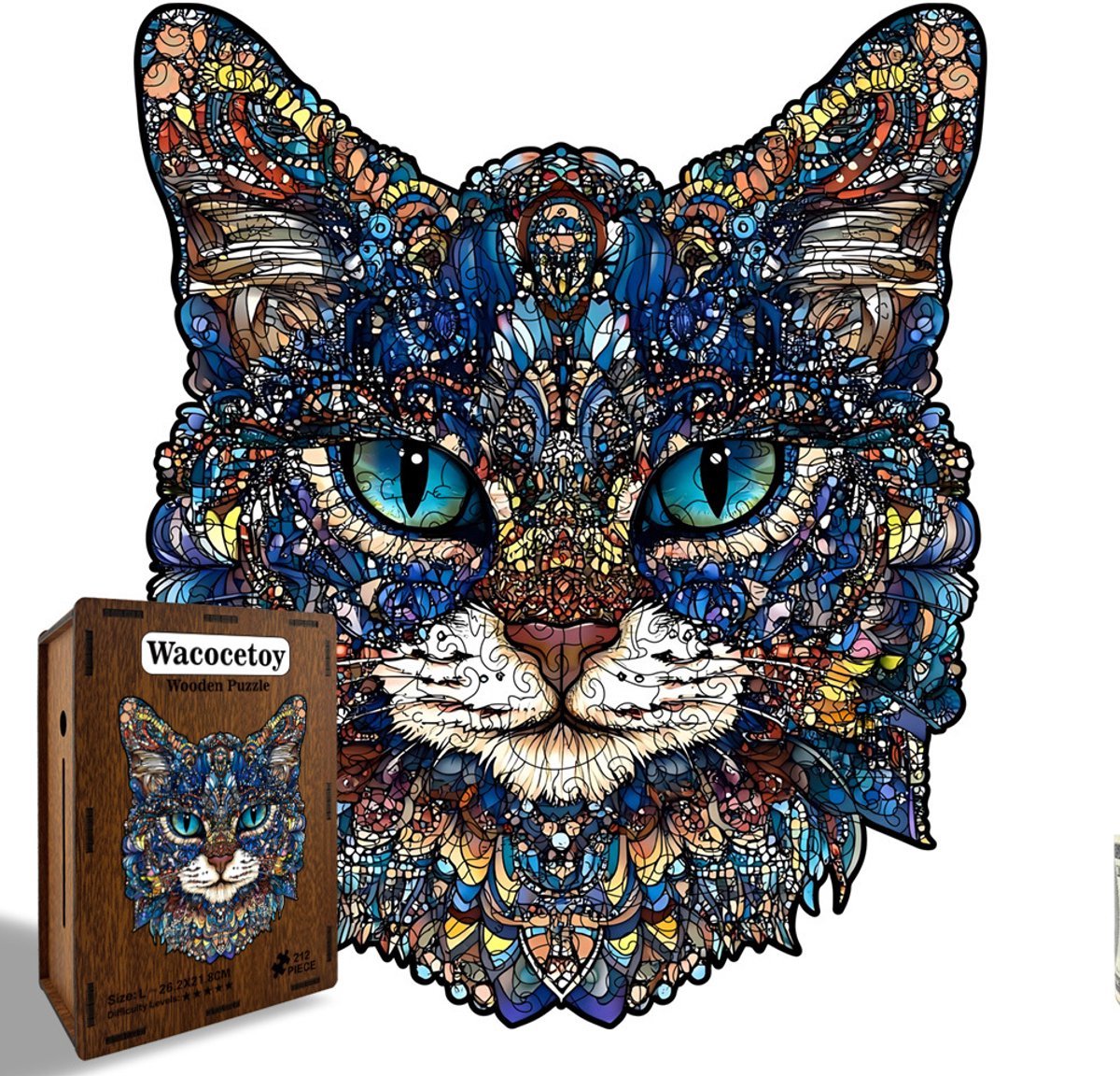 Casalora Houten Puzzel Blauwogige kat 201 Stukjes - Dieren Legpuzzel Volwassenen -L