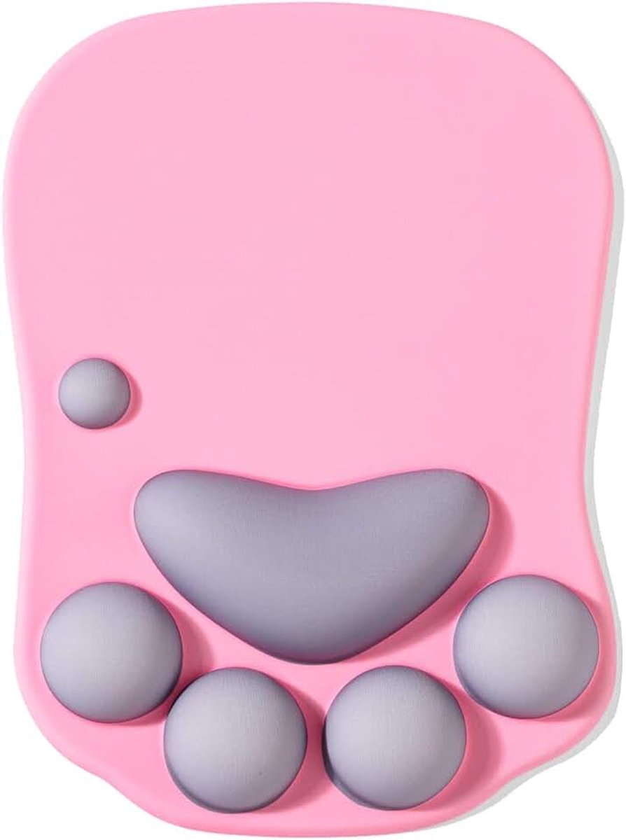 Cat Paw Muismat, Ergonomische Muismat met Polssteun, Siliconen Gel Mouse Pad, voor thuis/kantoor/gaming, Roze en Grijs