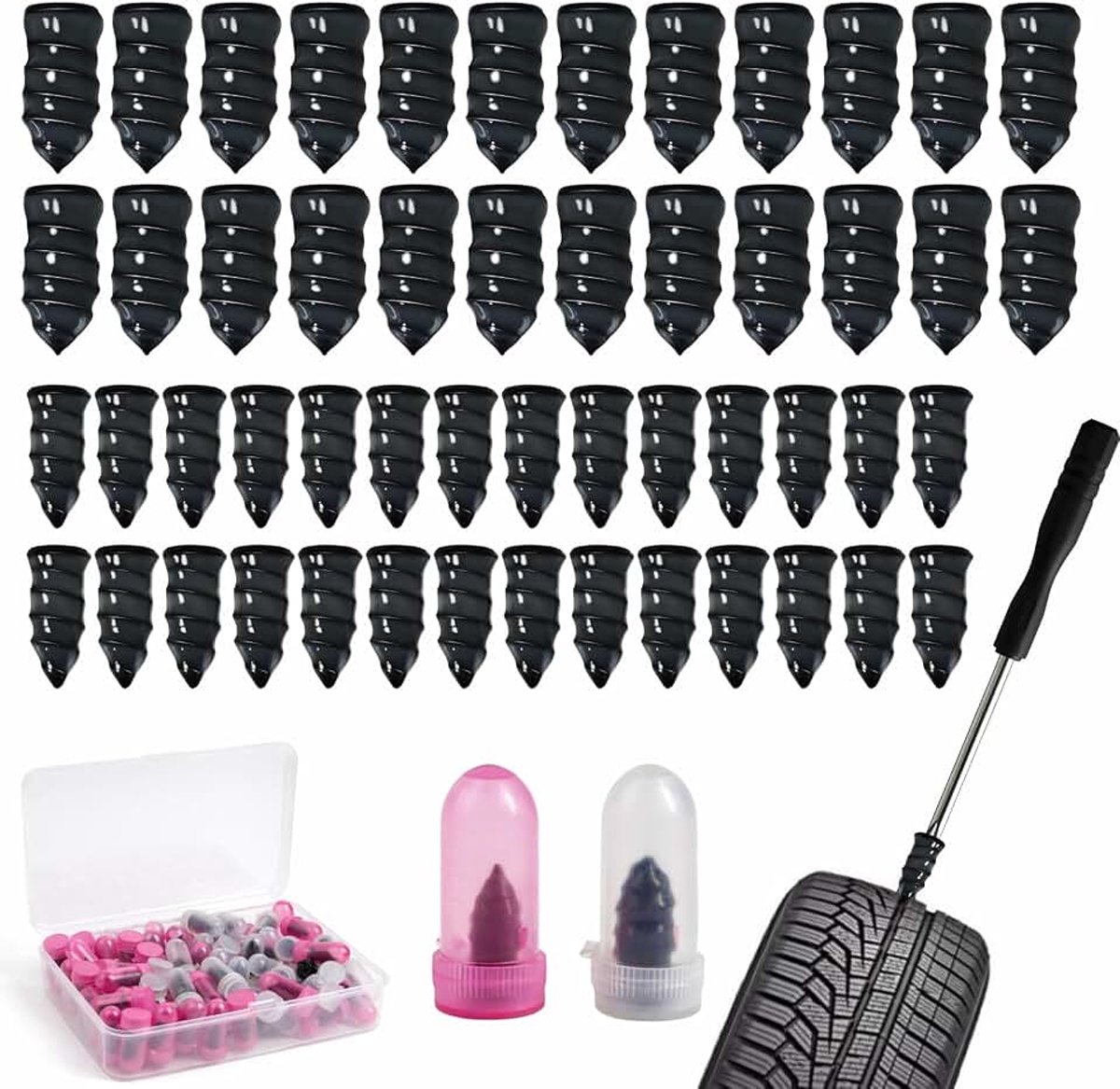 70 stuks pannenreparatieschroeven, 35S + 35L, rubberen nagels met schroevendraaier, snel reparatiegereedschap voor auto, motorfiets, vrachtwagen, tractor, nagels, banden, vacuüm