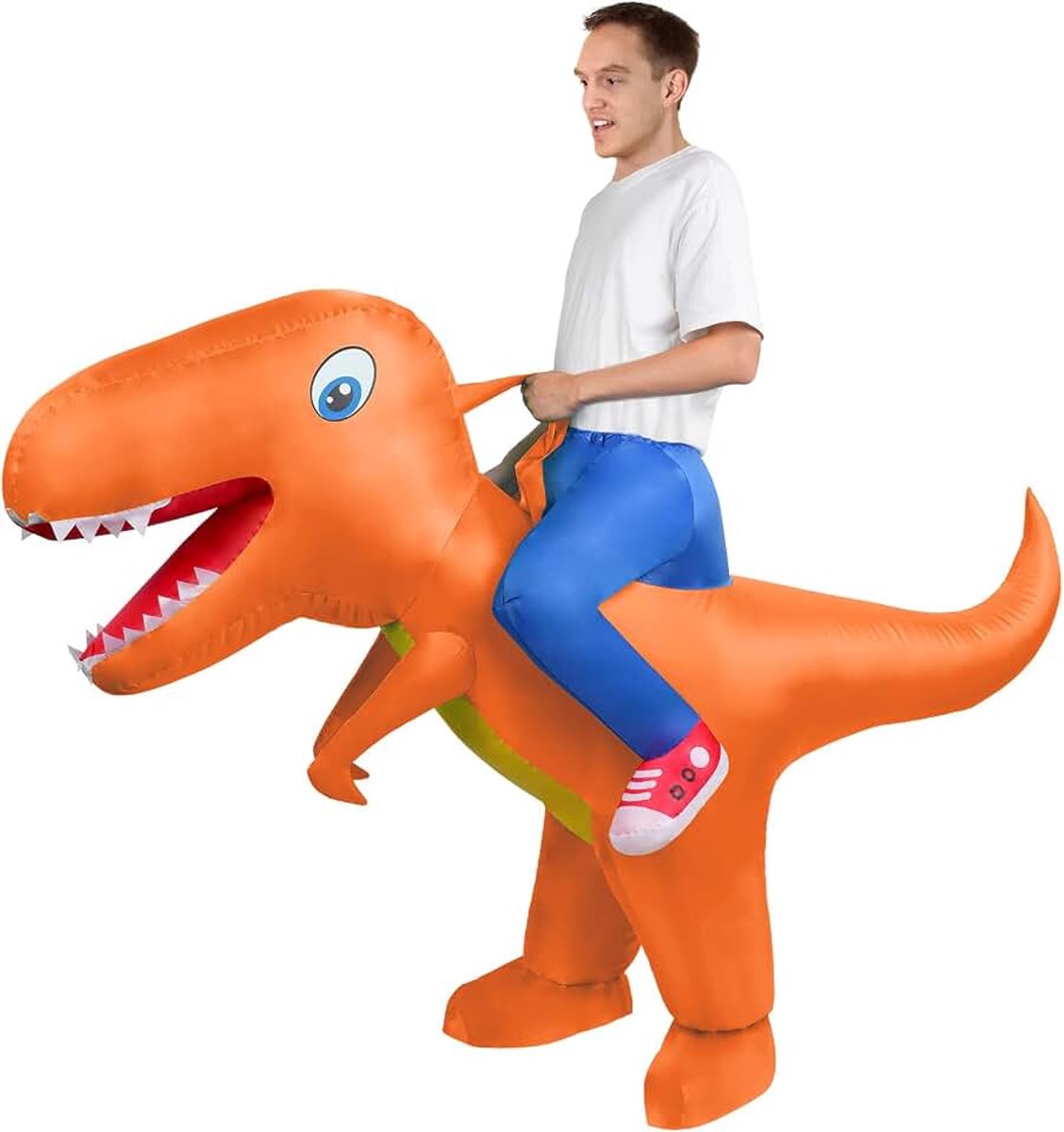 Dinosauruskostuum, Luxe Opblaasbaar Dinosauruskostuum T-Rex Opblaaskostuum Voor Volwassenen Kinderen, Grappige Berijdbare Groene Dinosaurus Halloween-Kostuums Voor Halloween Cosplay