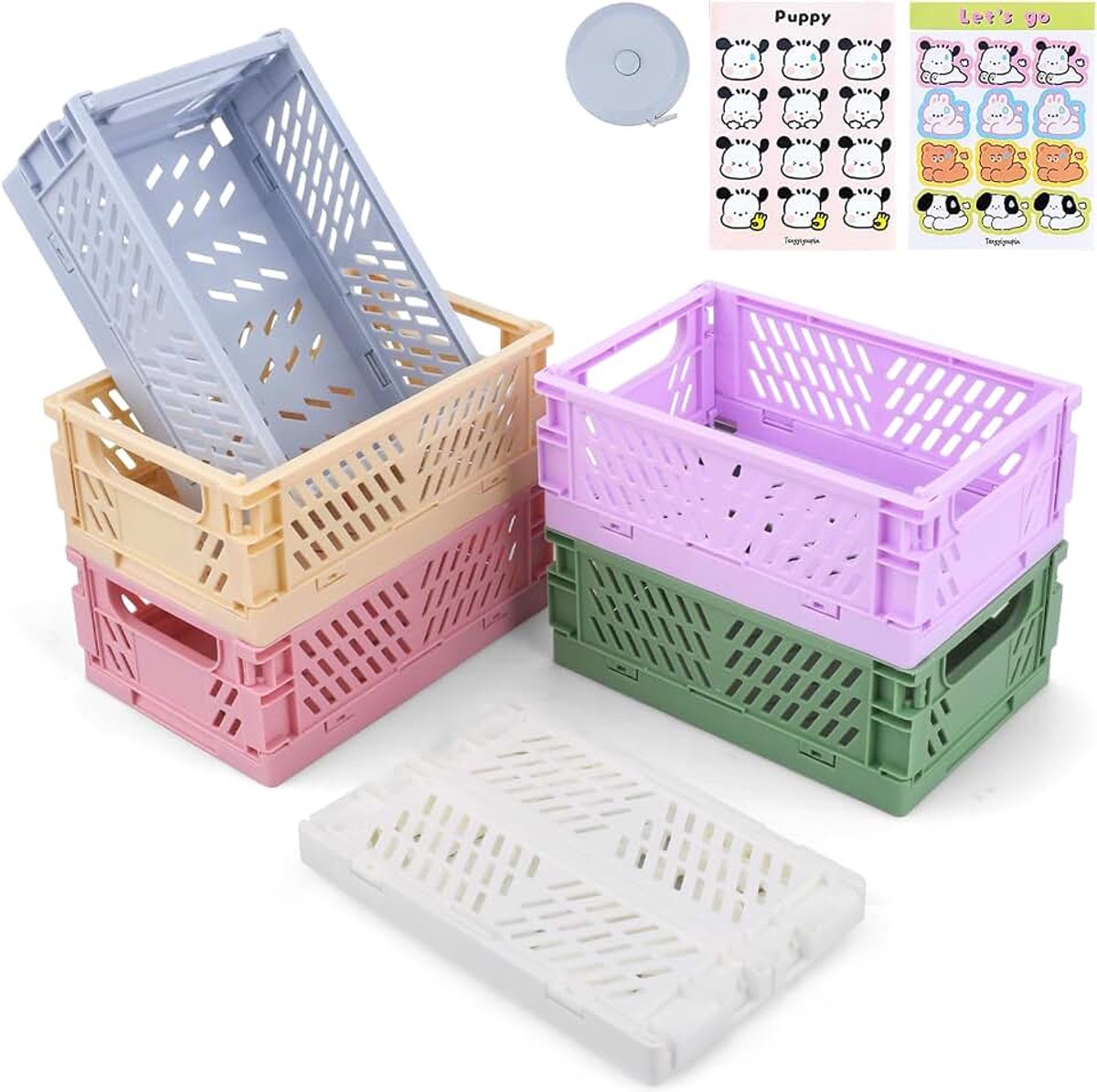 6 Pack Plastic Opvouwbare Opbergdoos,15x9.8x5.7 Cm,Kunststof Vouwdoos,Vouwkisten,Opvouwbare Opbergmand, Kleurrijke Opbergdozen,Kleine Opbergdozen Voor Kinderkamer/Keuken/Studeerkamer