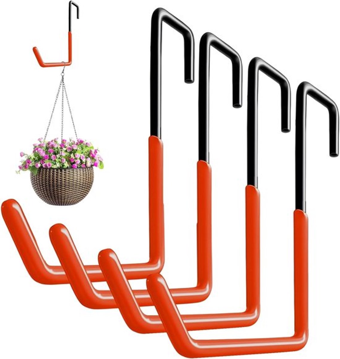 Robuuste fietshouders, set van 4, ideaal voor garage, fietsen ophangen, tuingereedschap en bloempotten