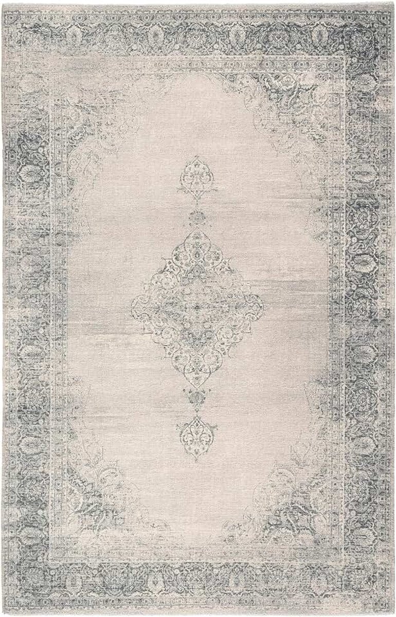 Kelim Tapijt Woonkamer 230x320 Crème – Laagpolig Vintage Vloerkleed Wasbaar 30°C Anti-slip Gerecycled Katoen Franjes Belgisch Design