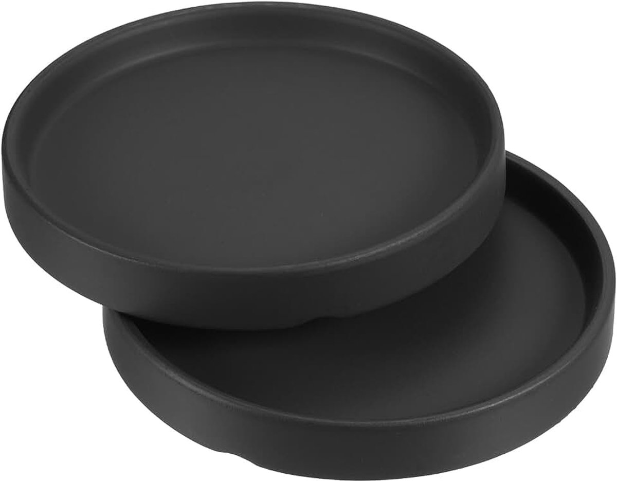 Plantenpot schotel 15,7 cm, 2 stuks keramische ronde bloemlekbak voor binnen buiten, zwart