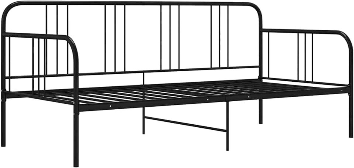 Slaapbank, frame, bedframe, eenpersoonsbed, bank, eenpersoonsbed, modern, eenpersoonsbed, bank, slaapbank, zwart, van metaal 90 x 200 cm