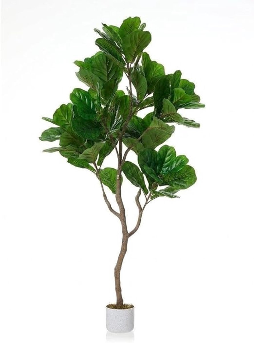 HOERFURIY - JustSmart 155cm kunst ficus lyrata vijgenbladboom met witte pot en mosstam - decoratieve vloerplant voor binnen en buiten thuis en kantoor