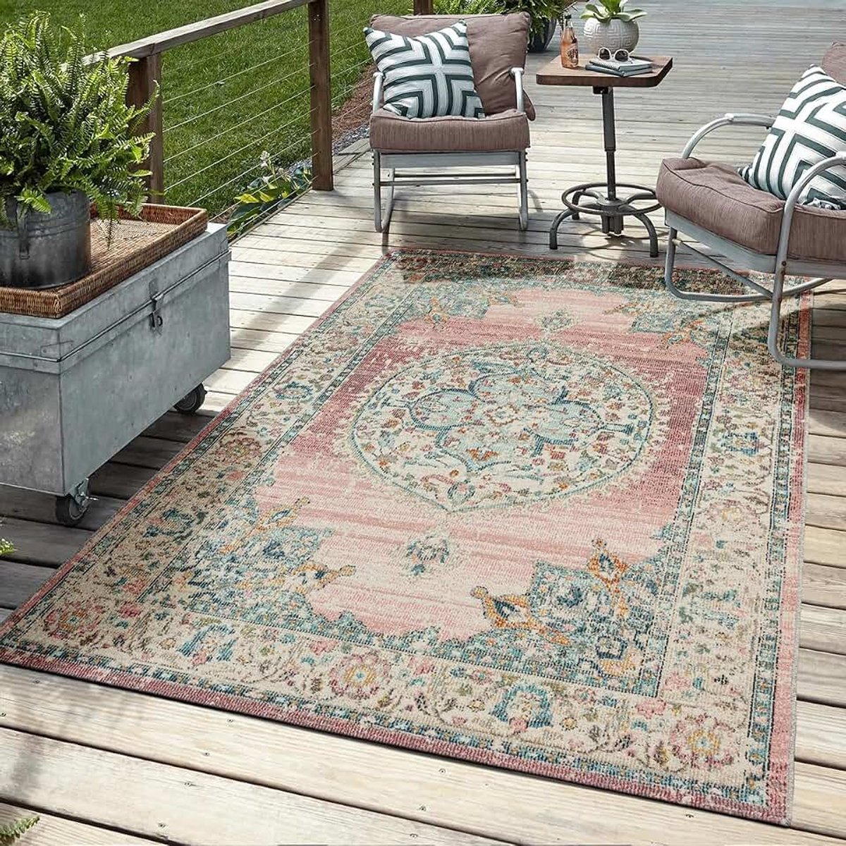 Teppiche Bliss robuust outdoor tapijt, modern design, weerbestendig en uv-bestendig, voor balkon, terras en serre, maar ook geschikt voor keuken of eetkamer in roze, 140 x 200 cm