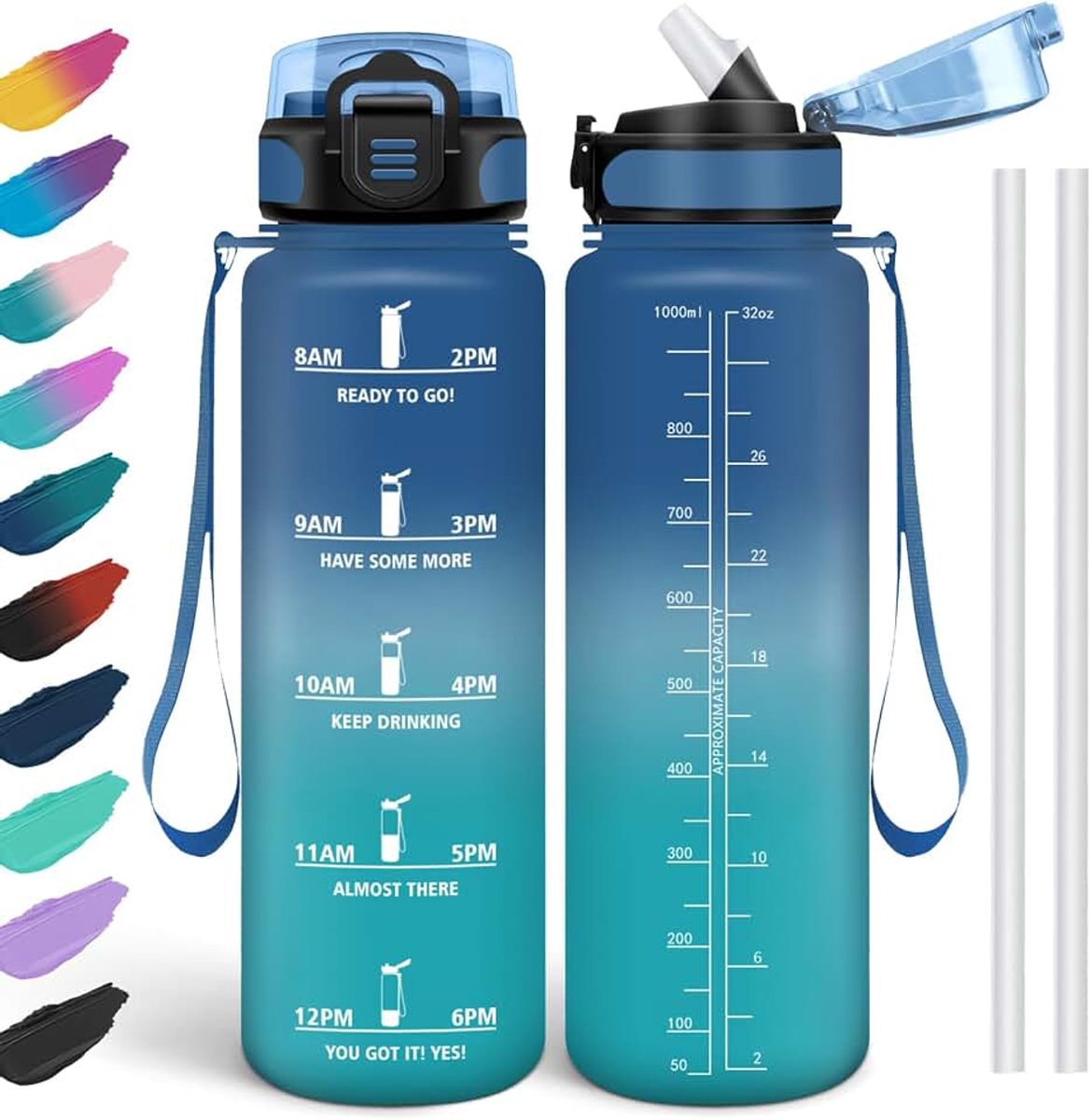Libre de Drinkfles, BPA-vrij, lekvrij, drinkfles met rietje, recyclebaar, motiverende drinkfles, fitnessstudio voor school, fitnessstudio, kantoor, sport