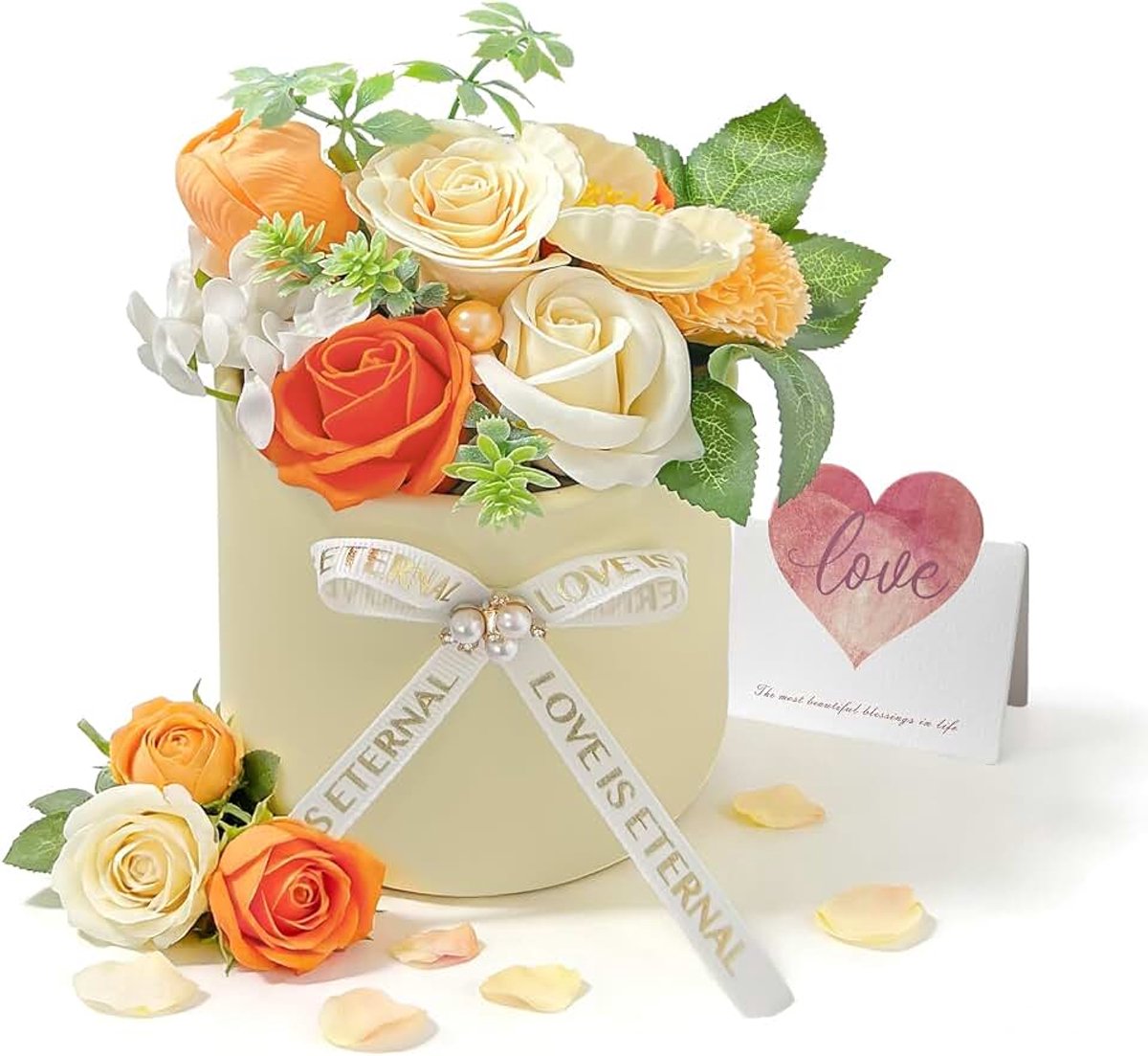 Rose Oranje, Hartvormige Geschenkdoos voor Dames, Moederdag, Valentijnsdag, Verjaardag