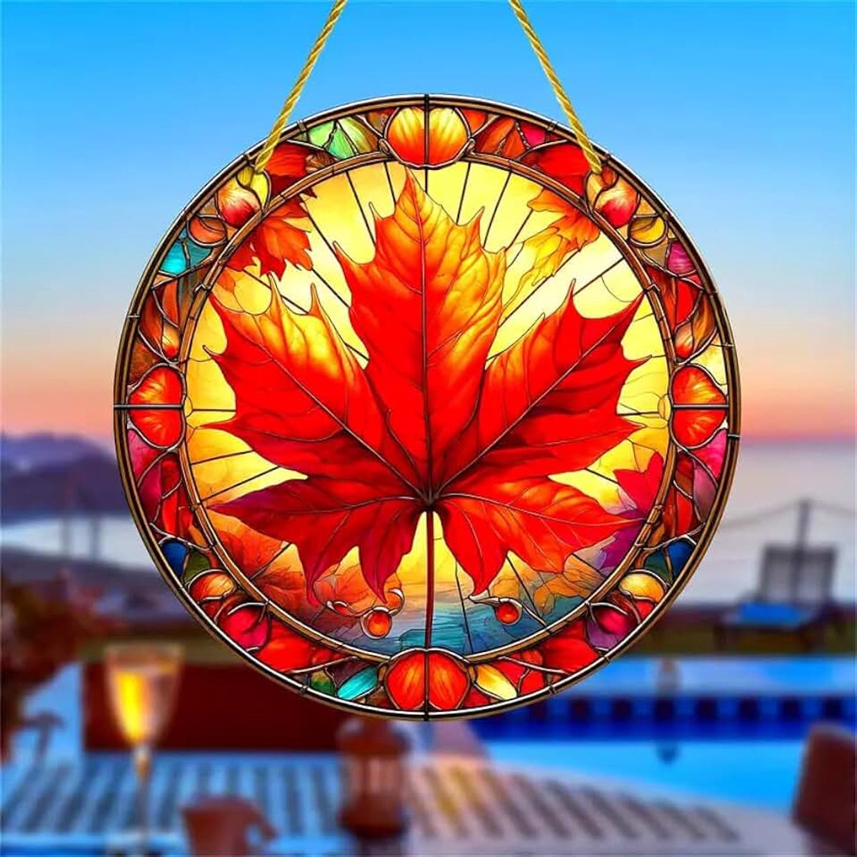 Herfst esdoornblad acryl gebrandschilderde ramen opknoping zonnevanger, bloem gekleurd Suncatchers venster ornament glas paneel zon vanger muur opknoping decor verjaardagscadeaus