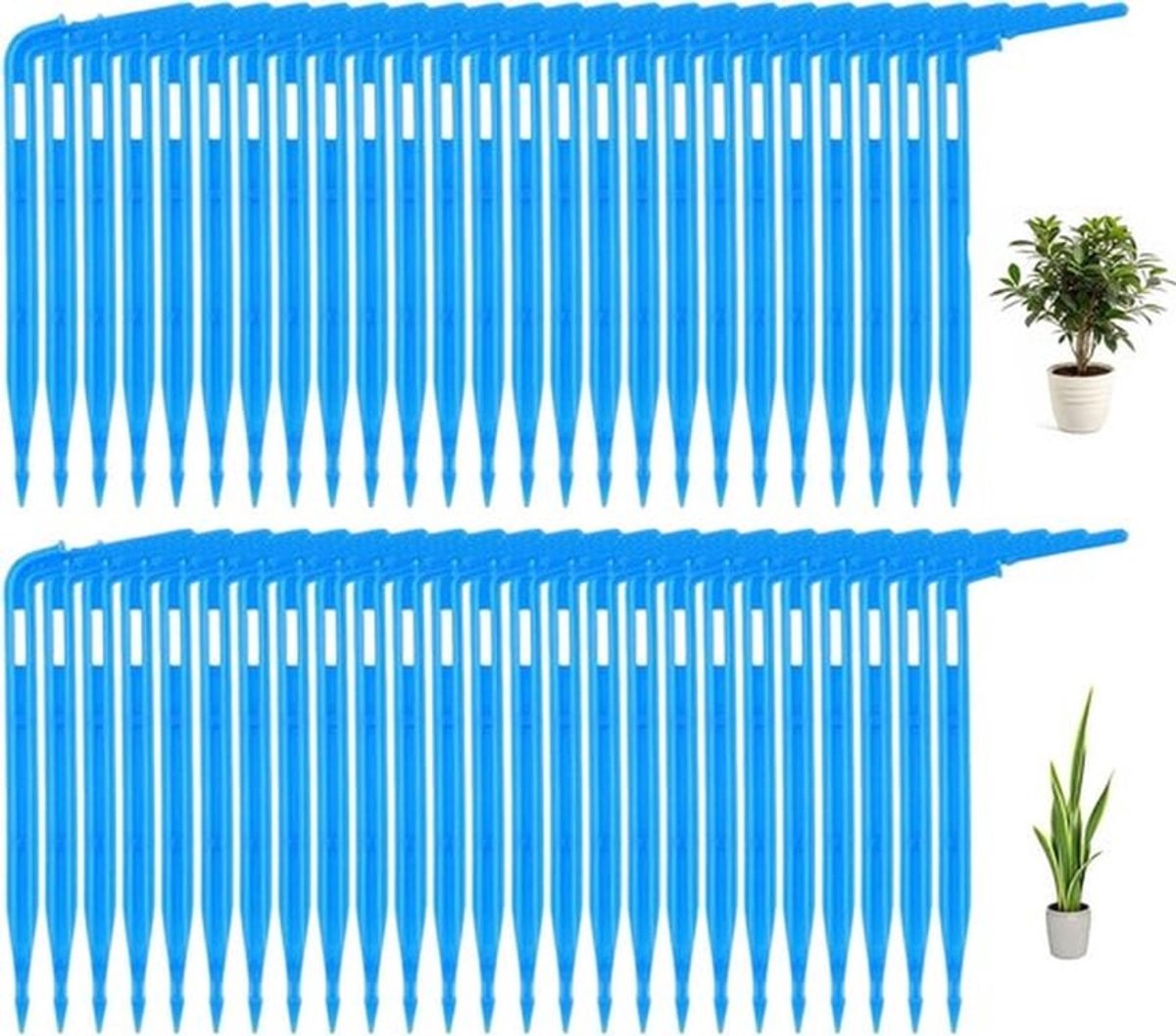 100 stuks druppelslangen voor irrigatie in tuin en kas met gebogen punt, geschikt voor potplanten, bloemen en binnen- en buitenplanten - blauw