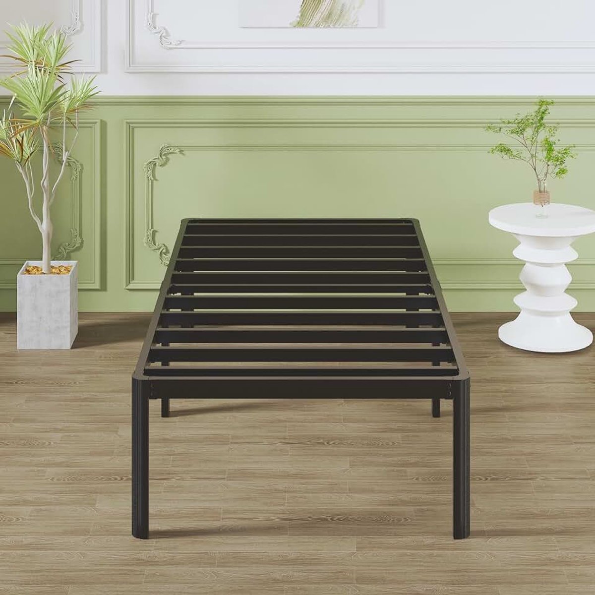 Metalen Eenpersoonsbed 80x190 cm, Stevig Frame met Ronde Hoekpoten 41 cm, Grote Opbergruimte, Geluidsloos, Eenvoudig Montage, Zwart