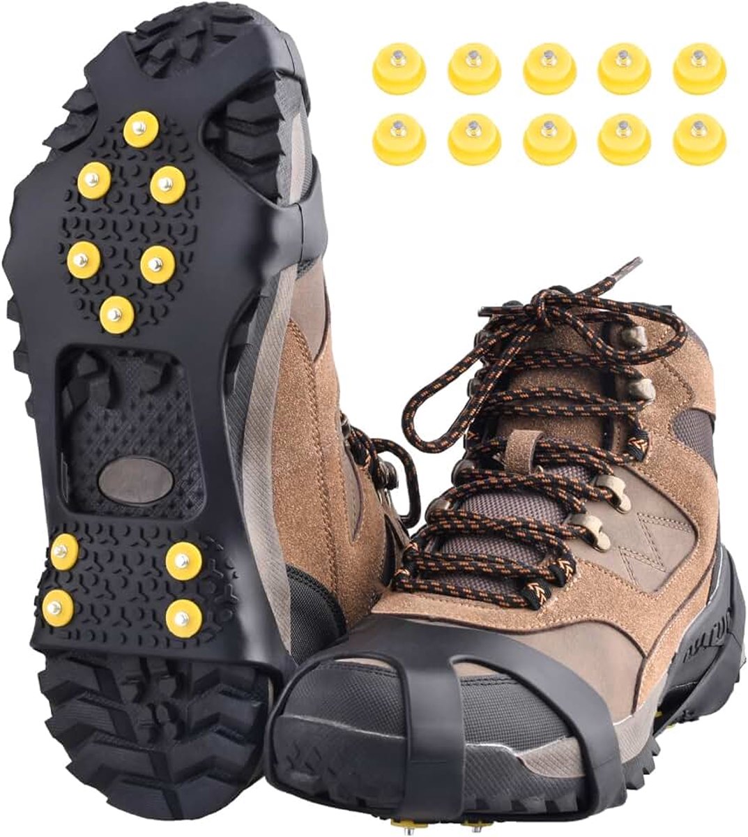 IJs en sneeuw grips met 10 noppen slipvaste stijgijzers voor tractie, universele grips voor ijsschoenen voor skiën wandelen