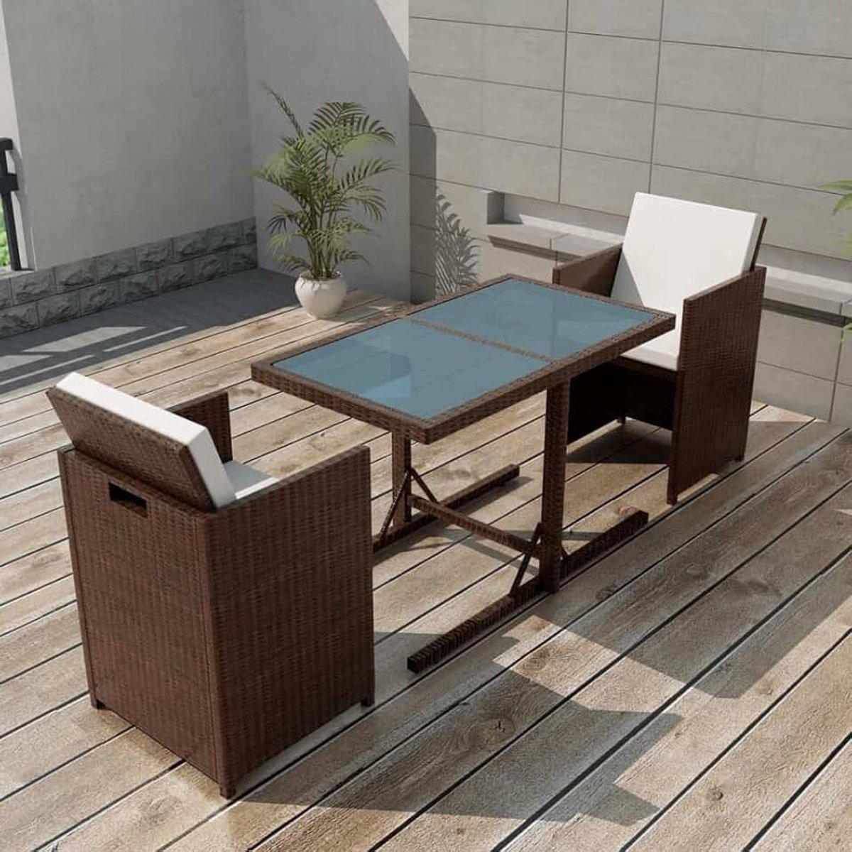 Tuinbank Meubelsets 3-delig. Bistroset met kussen Poly Rattan Bruin
