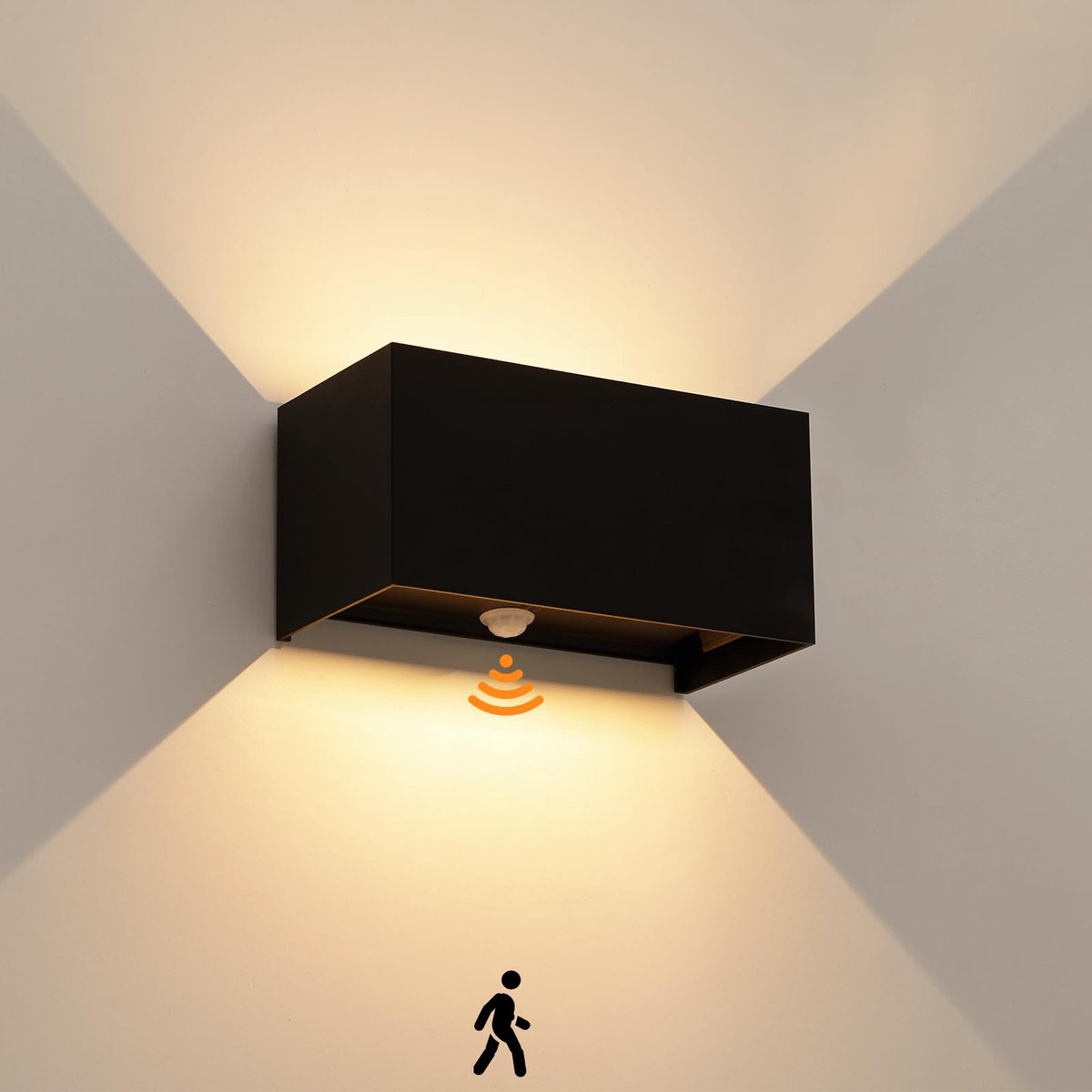 celavy LED Buitenwandlamp met Bewegingssensor - Wandlamp Op & Neer - Zwart - IP65 - Instelbare Sensor - Voor Binnen en Buiten - 1-Pack Zwart-1 stuk-sensor