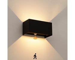 CELAVY LED Buitenwandlamp met Bewegingssensor - Wandlamp Op & Neer - Zwart - IP65 - Instelbare Sensor - Voor Binnen en Buiten - 1-Pack
