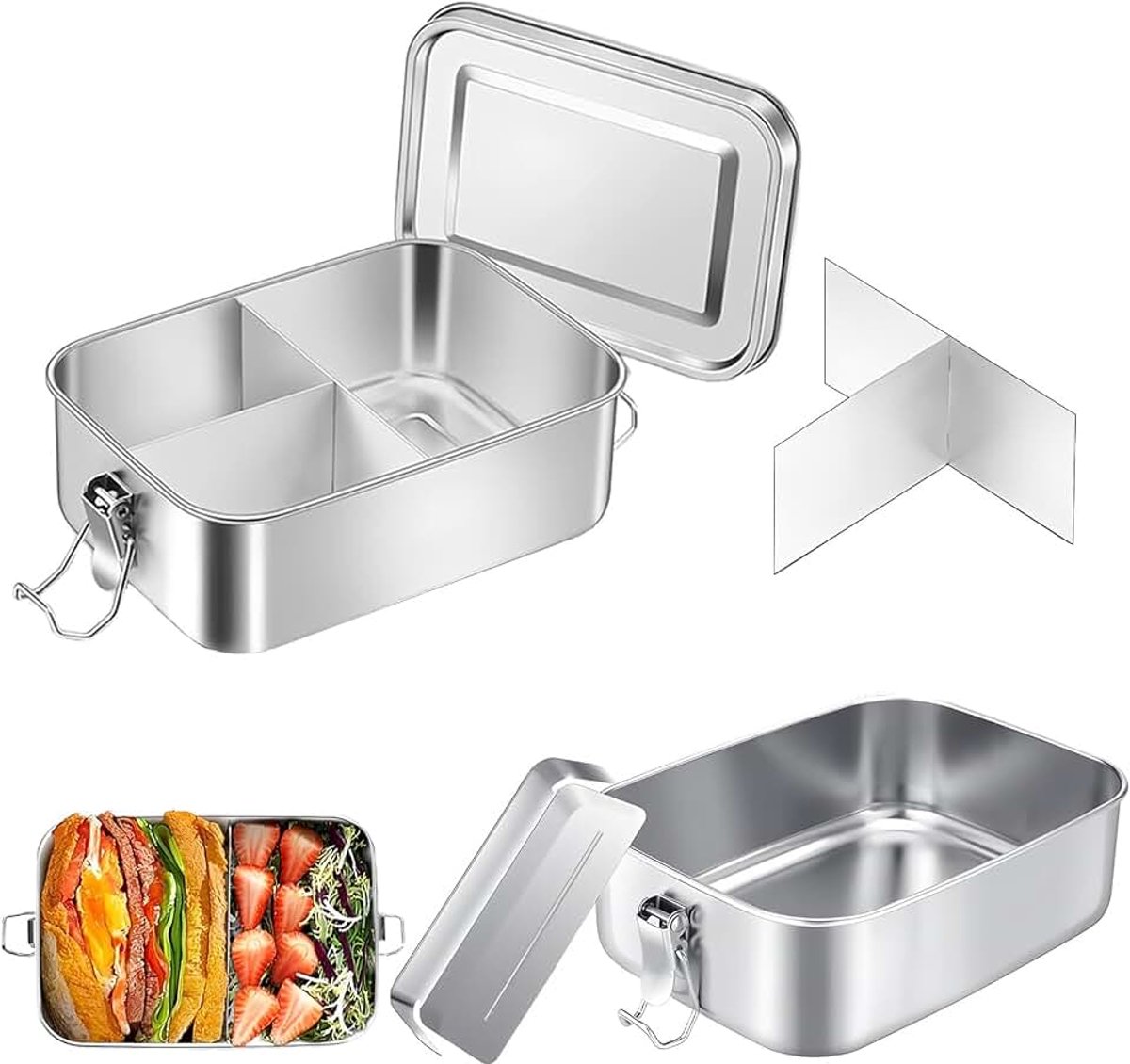 Broodtrommel met vakken, lekvrije lunchbox met afneembare scheidingswanden, 2/3/4 vakken mogelijk, broodtrommel voor volwassenen en kinderen, school, kantoor, wandelen (850 ml)