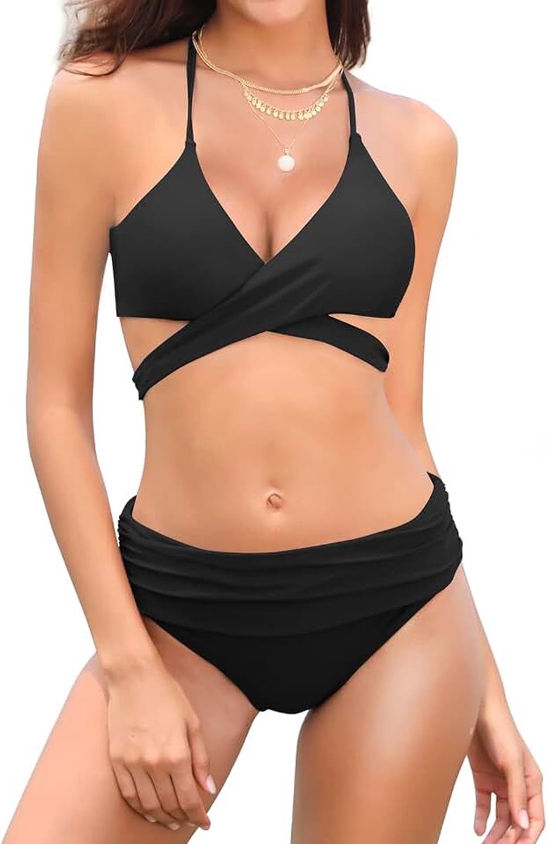 Dames Tweedelige Bikini Set Cross Verstelbaar Bikini Bovendeel Retro Afdrukken Driehoek Bikini Broekje Strand Bikini Badpak