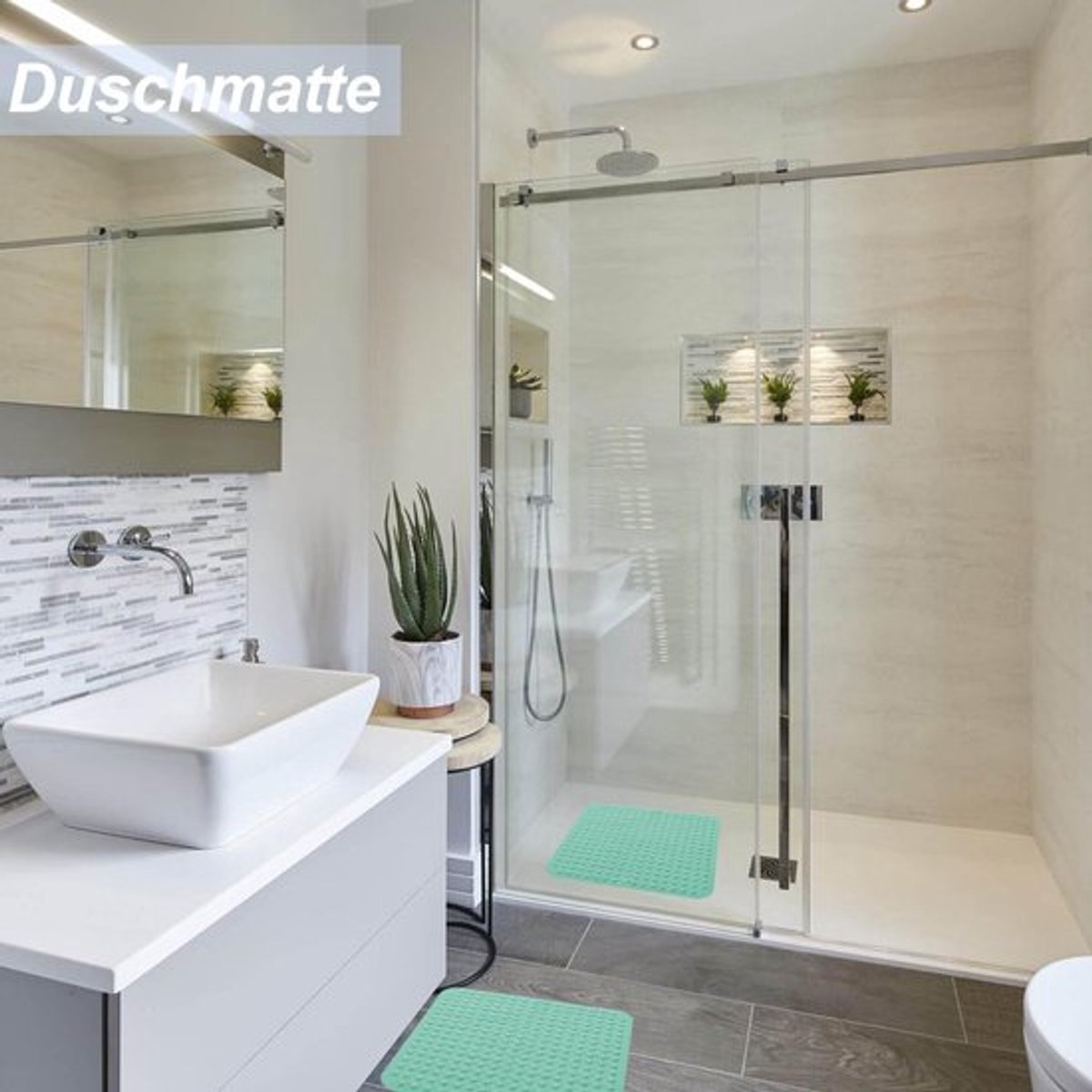 Douchemat 48 x 48 cm groen antislipmat zuignappen vierkant sauna doucheruimtes wasmachinebestendig