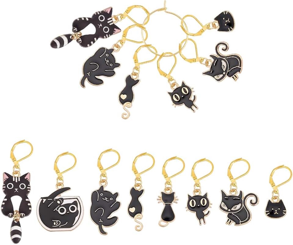 16 stuks Cat Point Marker Emaille Legering Haken Punt Vergrendelingspunt met Karabijnsluitingen voor Breien Weven Accessoires