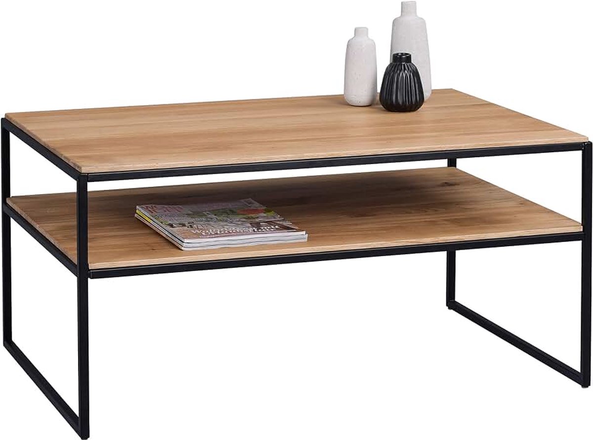 Mika 2 salontafel, hout, bruin, lengte 90 cm, breedte 60 cm, hoogte 45 cm