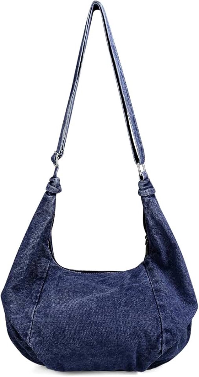 Tas dames, canvas schoudertas retro Moon Bag dames jeans schoudertas met verstelbare schouderriem, lichtgewicht crossbody bag voor dagelijks gebruik