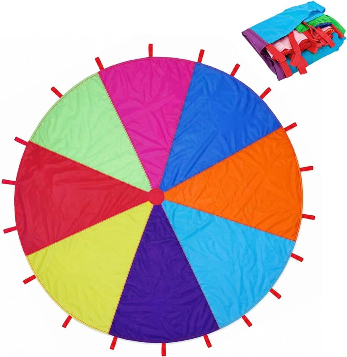 Parachutespel voor kinderen, vliegdoek, regenboog met diameter van 2 m, kleurrijk parachutespeelgoed