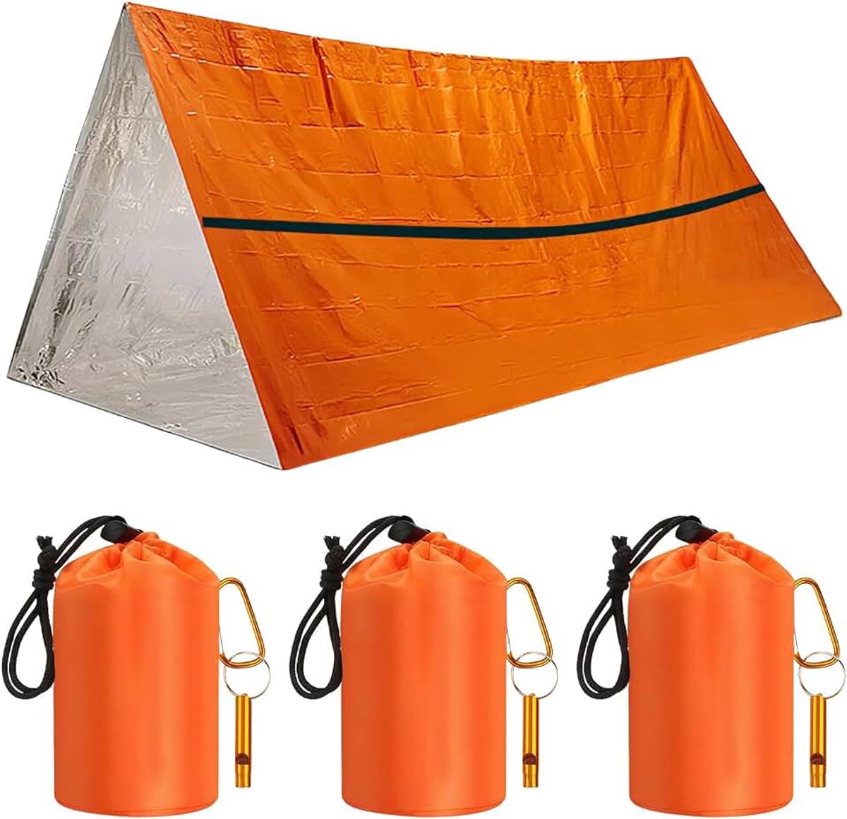 Bivakzak, noodgevallen, overlevingsslaapzak, 3 stuks, survival, bivakzak, eerstehulp, reddingsdeken, hittebestendig, koudebescherming, waterdicht, met fluitje, voor outdoor