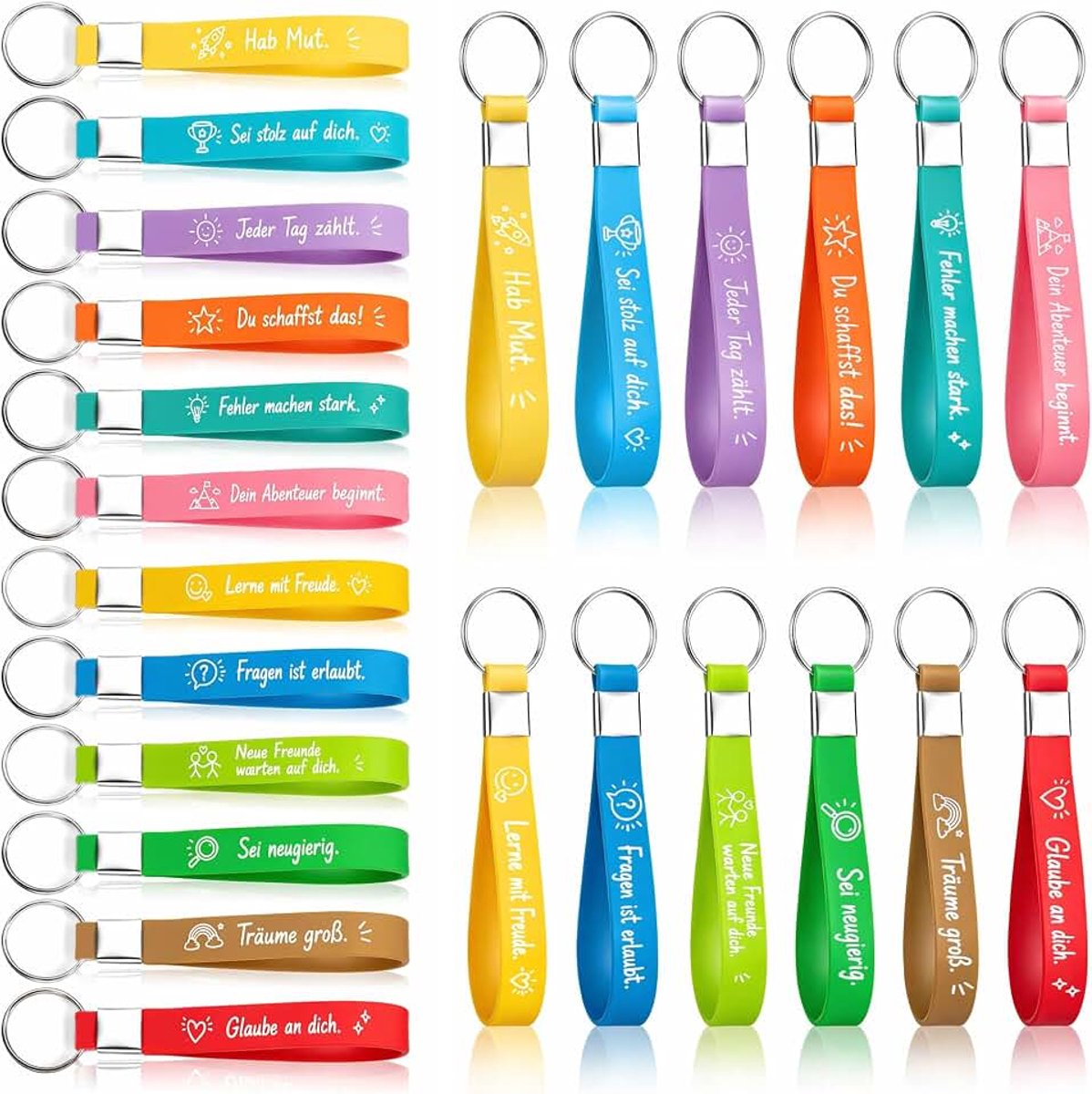 24 stuks sleutelhangers, cadeau, sleutelhangers, siliconen, kleurrijk, set voor kinderen, meisjes, jongens, schoolkind, cadeautje, kinderverjaardag