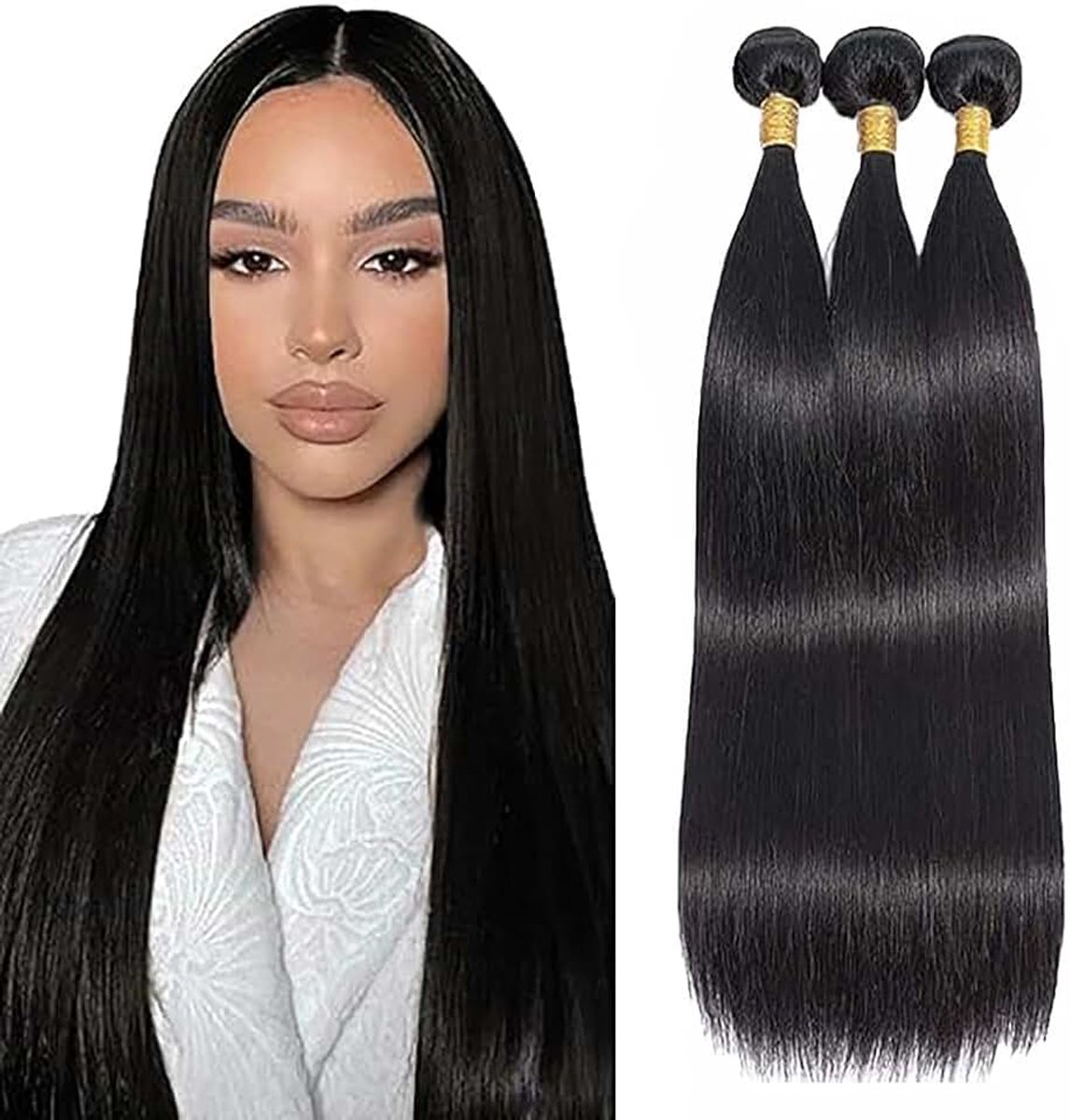 Human Hair Bundles Unprocessed Human Hair Extensions Natural Black #1B Color Double Weft Weave 3 Bundles 50g/Piece for Woman 14 14 14 Inch