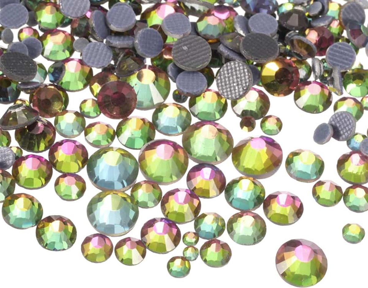Hotfix, 1036 stuks, platte kristallen glazen stenen met doorzichtige opbergtas, nageldesign, set voor knutselen, kleding, doe-het-zelf, decoratie, 5 maten (SS6-SS30, set meerkleurig)