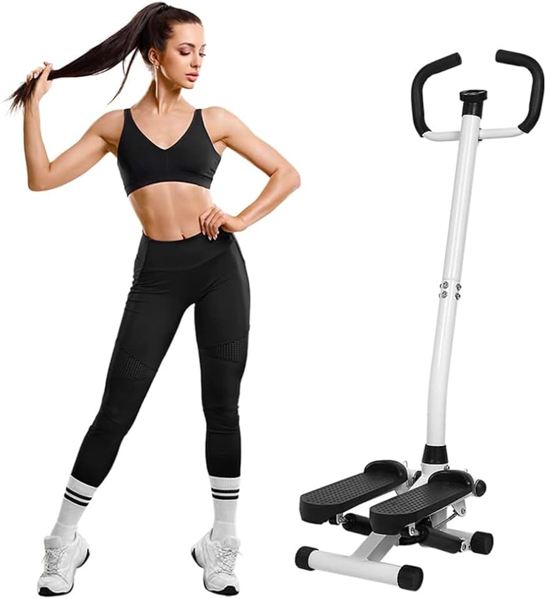 2-in-1 voor thuis met trainingstouw, armmaat en billetraining, ook stepper voor fitness voor senioren en beginners