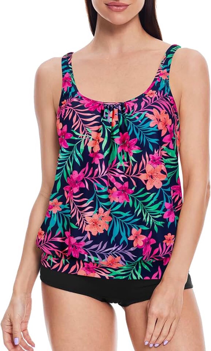 Sets voor dames, plus size, hoge taille, blouson, tankini met shorts, buikcontrole, badmode