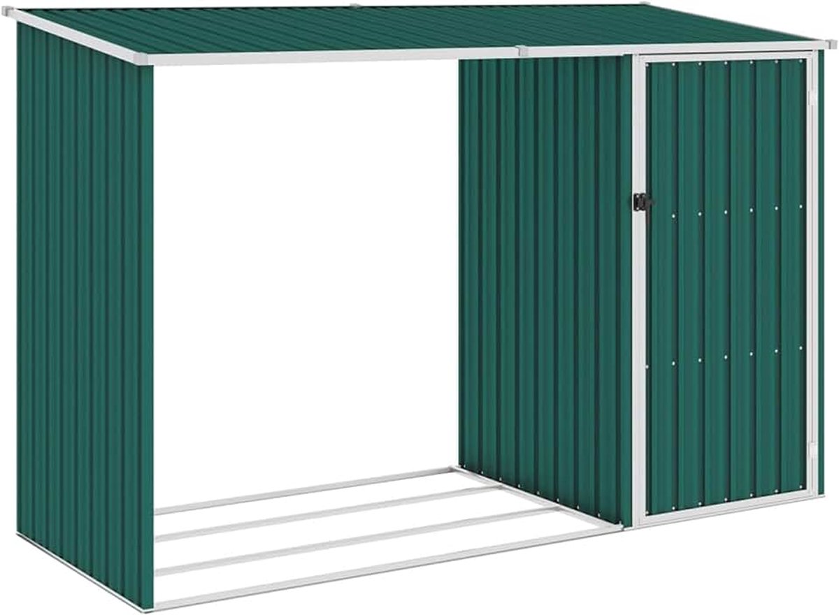 Schuur, huis, houten deur, voor de tuin, voor buiten, van verzinkt staal, 245 x 98 x 159 cm, tuinhout van staal, hout voor buiten, van staal, houten standaard voor de tuin van staal